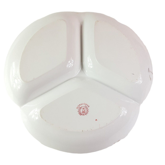 Kutani China Handled Serving Dish 3 Divided White Dish Scenic Mountains 19.5"Vtg - Picture 8 of 8